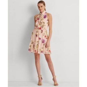 Lauren Ralph Lauren Women's Floral Chiffon Sleeveless Dress(12, Pink/Sage Multi)